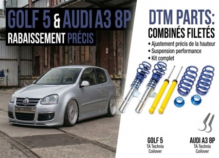 Combin&eacute;s filet&eacute;s Audi A3 8P / VW Golf 5 / Eos (jambe de force 55mm)