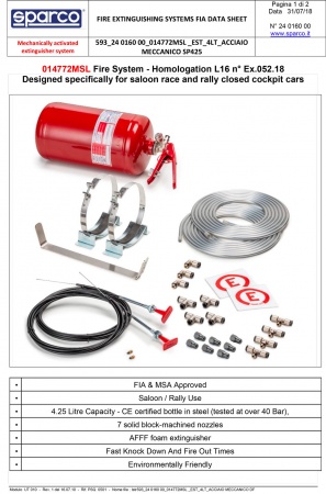 Kit extincteur automatique SPARCO 4,25L FIA