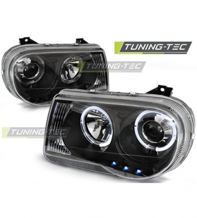Phares avant &agrave; fond noir Chrysler 300C 2004-2008