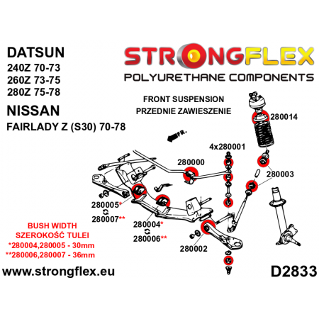 Silentblocs renforc&eacute;s Polyurethane Datsun 240Z / 260Z / 280Z (train avant)