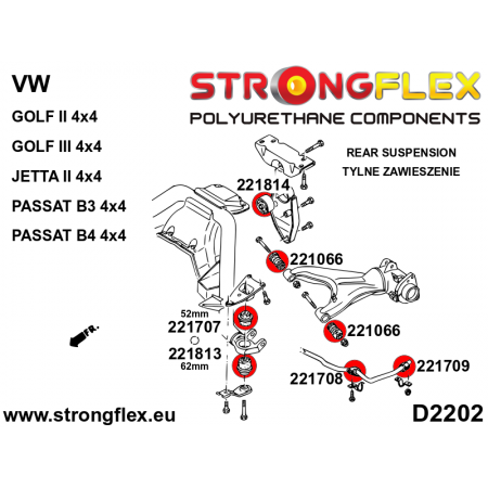 Silentblocs renforc&eacute;s Polyurethane de train arri&egrave;re VW golf 3 Syncro (4x4)