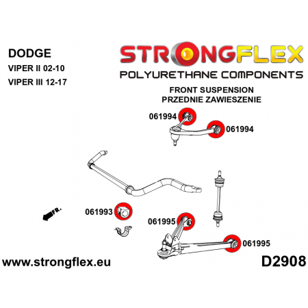 Silentblocs renforc&eacute;s Polyurethane Dodge Viper 2002-2017 (train avant)
