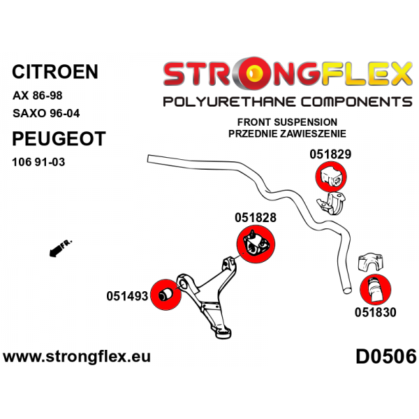 Silentblocs renforc�s Polyurethane Peugeot 106 / Citroen Saxo (train avant)