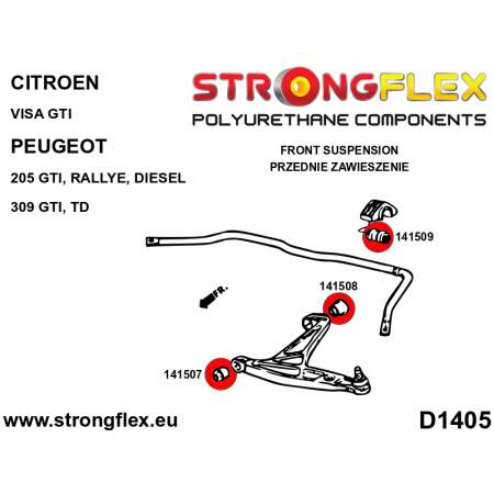 Silentblocs renforc&eacute;s Polyurethane Peugeot 205 GTI / 309 GTI (train avant)